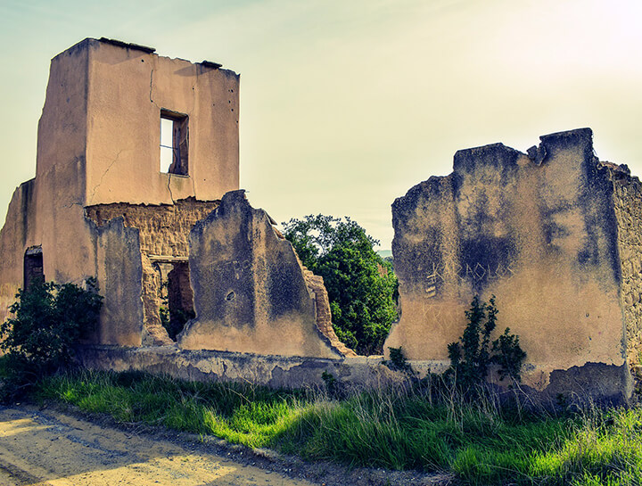 Ruins near Agios Sozomenos, deserted after hostilities between Turkish and Cypriot forces.