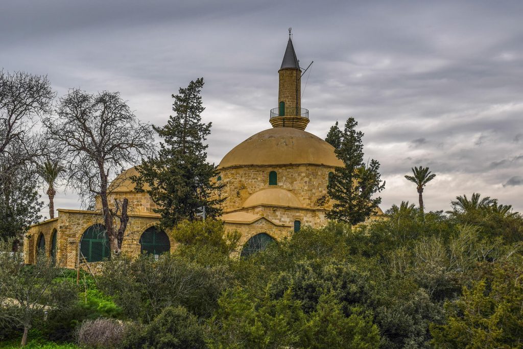 Viewing the mosque through the grove of trees