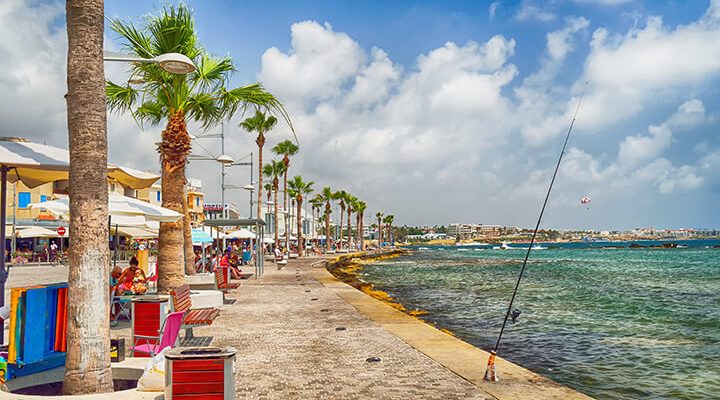 Seaside tourist area in Paphos.