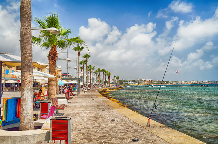 Seaside tourist area in Paphos.