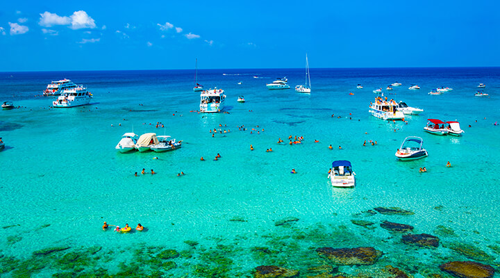 Boats anchored in the Blue Lagoon